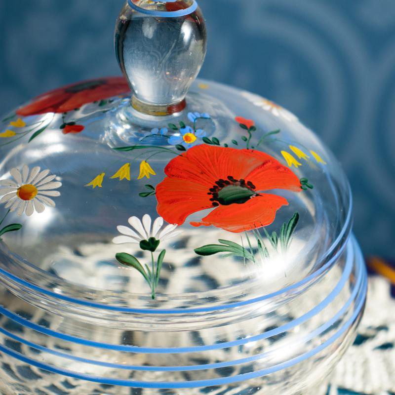 C.a. 1920s Art Deco Czechoslovakia Hand-painted Folk Floral Pattern Bowl with Lid (GE007)