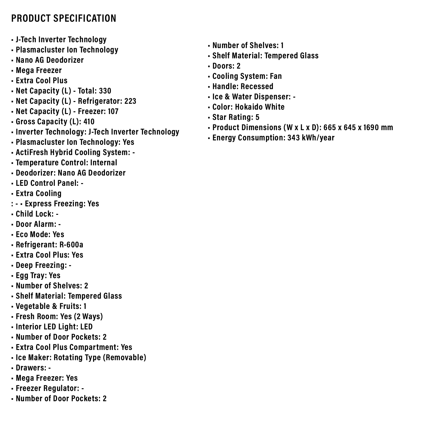Sharp 410L J-Tech Inverter Refrigerator (SJ4122MWH)