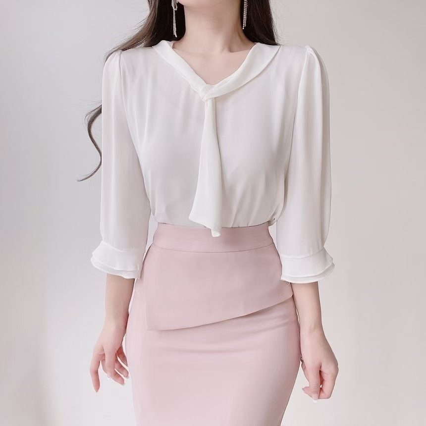 OL053春裝簡約中袖雪紡