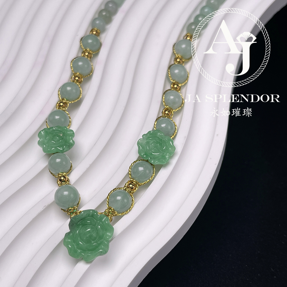 JN-2742,45,46 ,651 天然翡翠A玉-花開富貴立體雕花項鏈