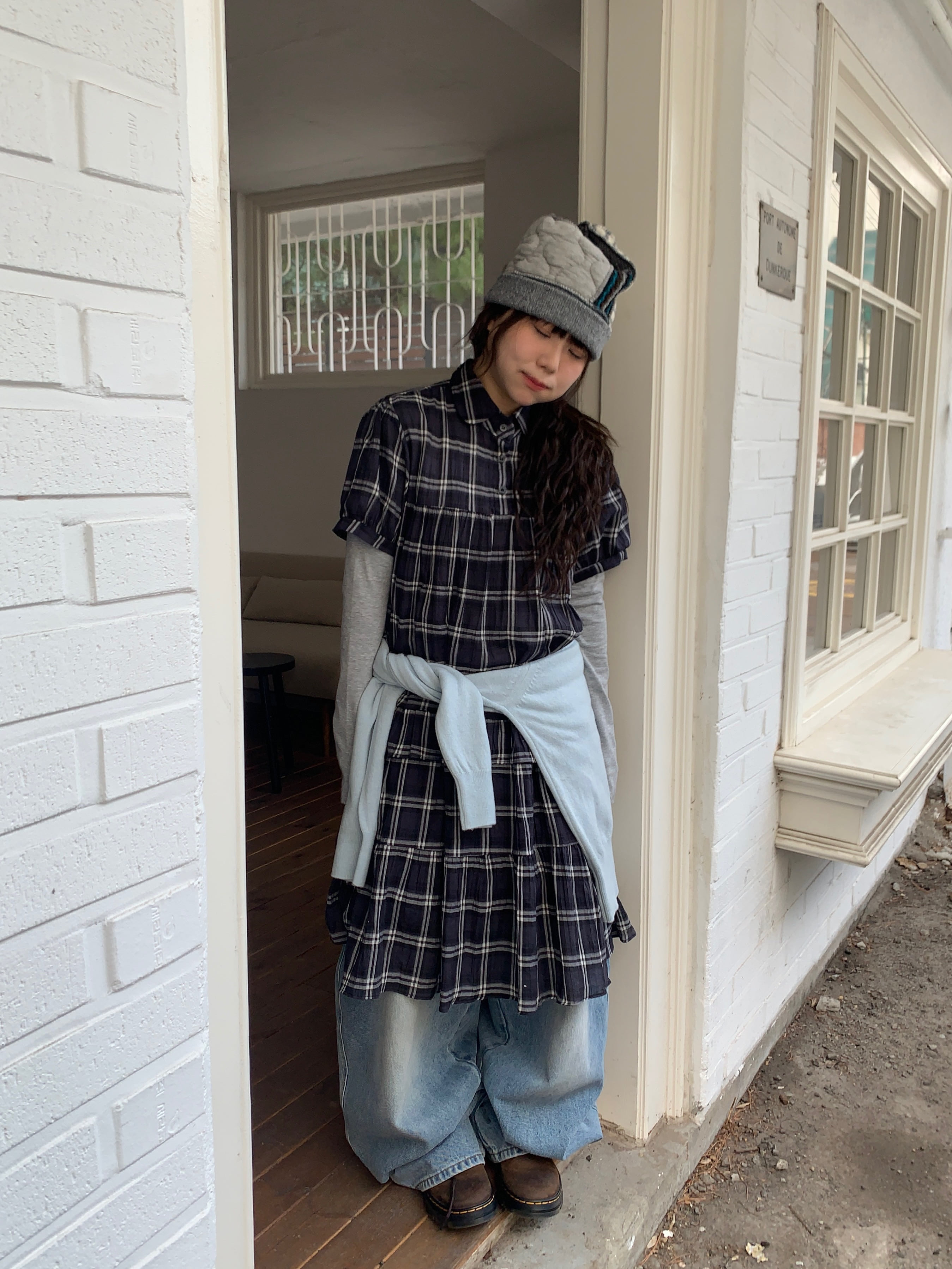 monday check layered dress