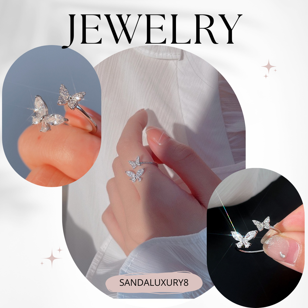 Butterfly Ring Adjustable Open Ring Silver Jewelry Gift for Her Luxury Design  Adjustable Rings  Fashion Ring 925 Sterling Silver  For Womens  Gifts  Bridal Wedding  Party  Prom  Engagement  Anniversary  Valentine's Day  Birthday  Christmas  New Year  Mother's Day  Graduation  Holiday.