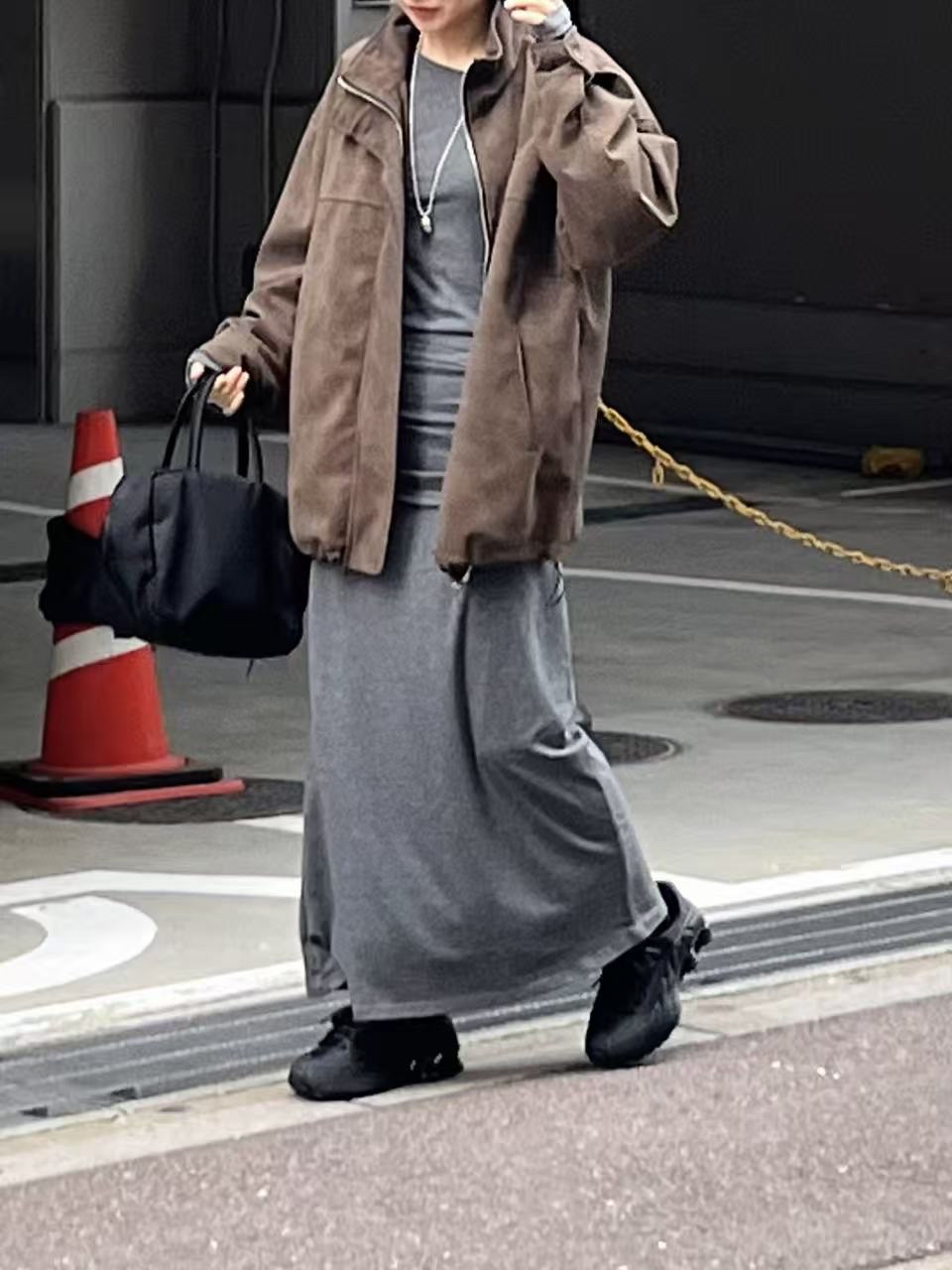 221704 洗水猄皮拉鏈外套