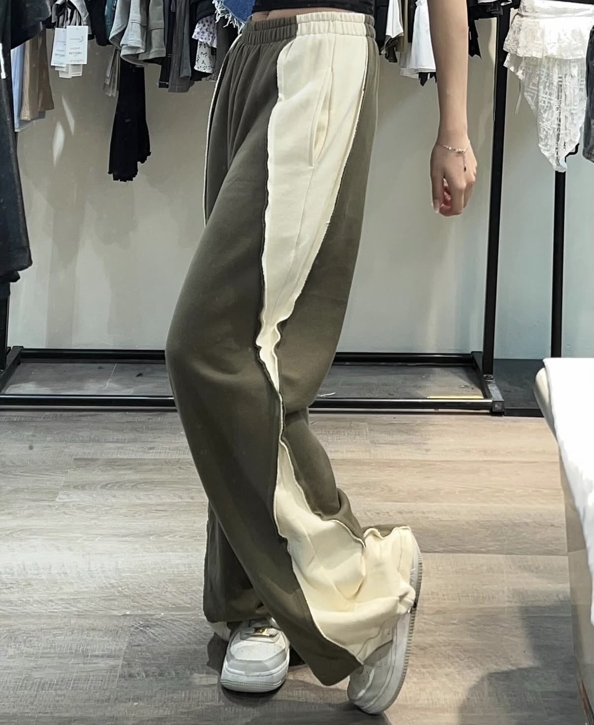 KR 大推！厚實型格拼色棉褲 