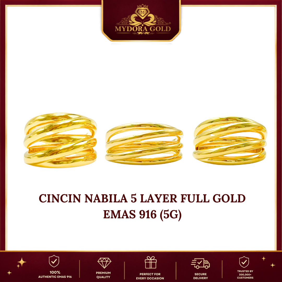 MYDORA Cincin Nabila 5 Layer Full Gold (5G) l EMAS 916/22K