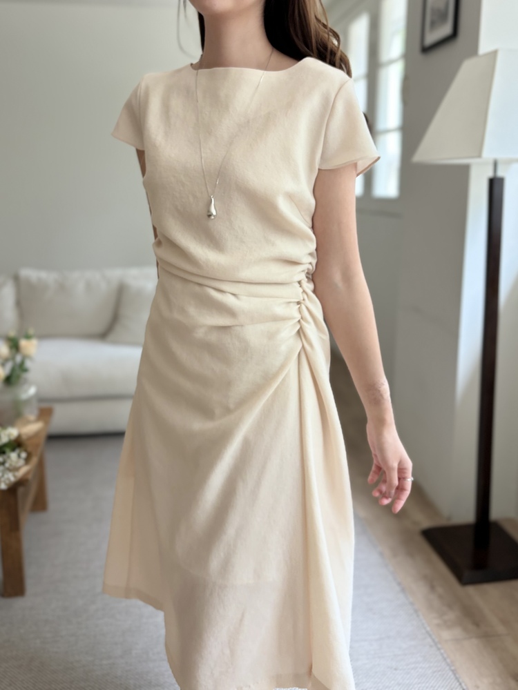 Belle Ruched Dress (Cream)