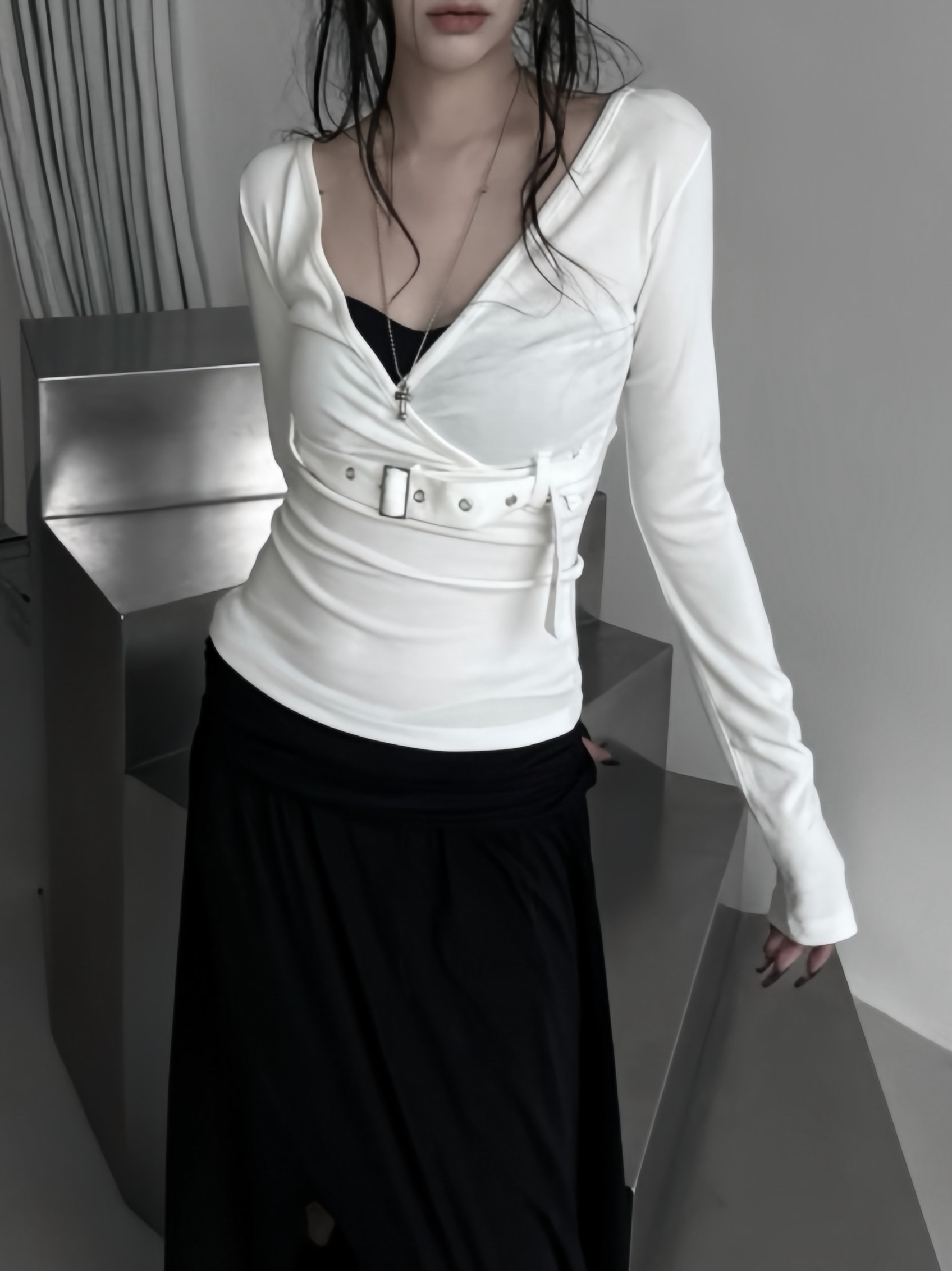 Belted Wrap V-Neck Top