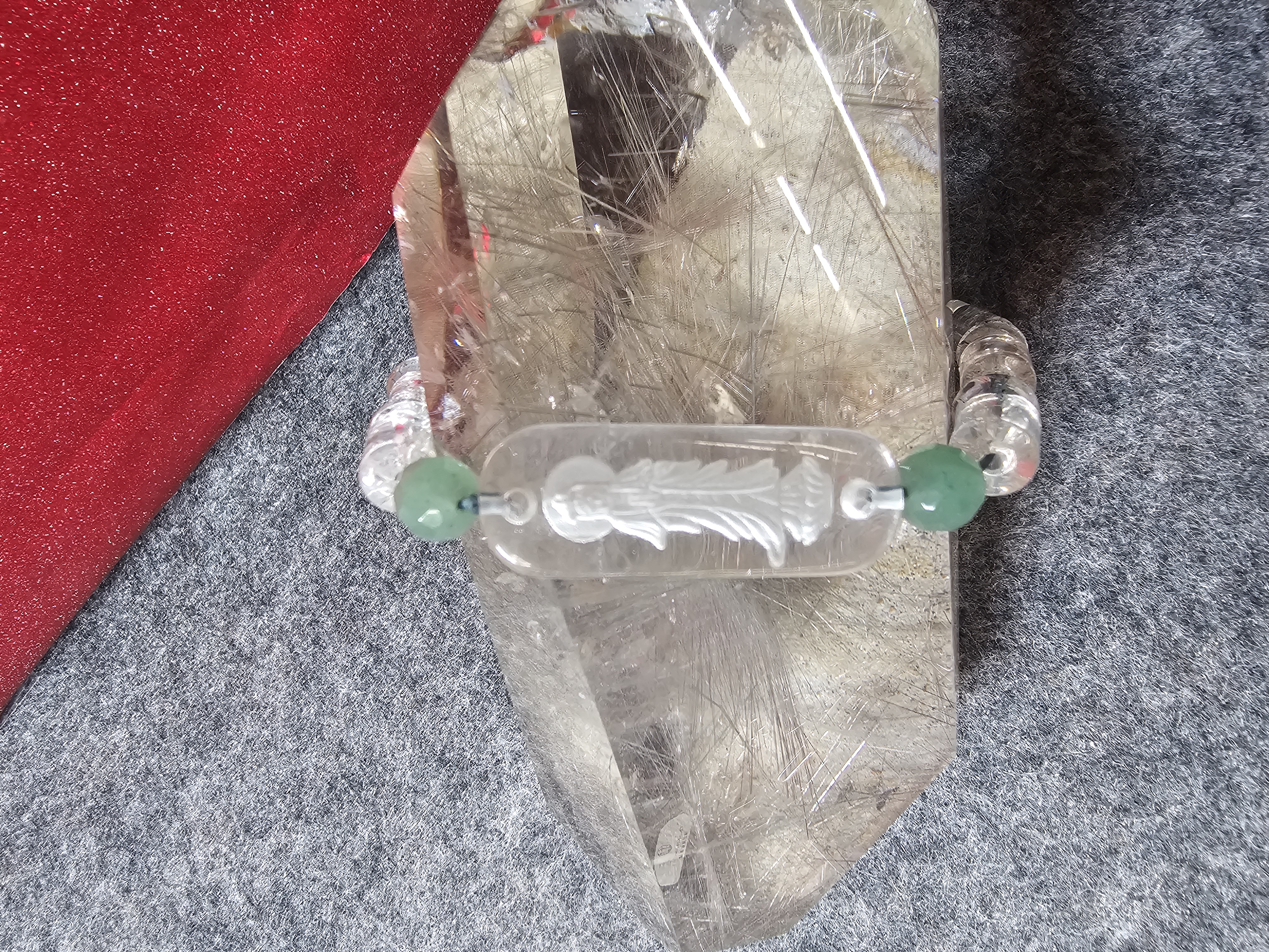 白水晶觀音手牌綠東寧玉手鏈