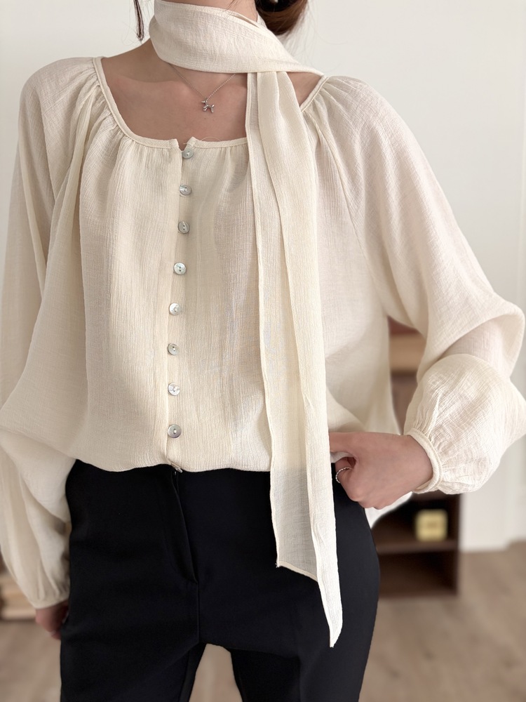Eloise Tie-Neck Blouse (Cream)
