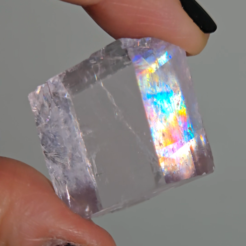 Purple calcite cube with intense rainbows - PC6