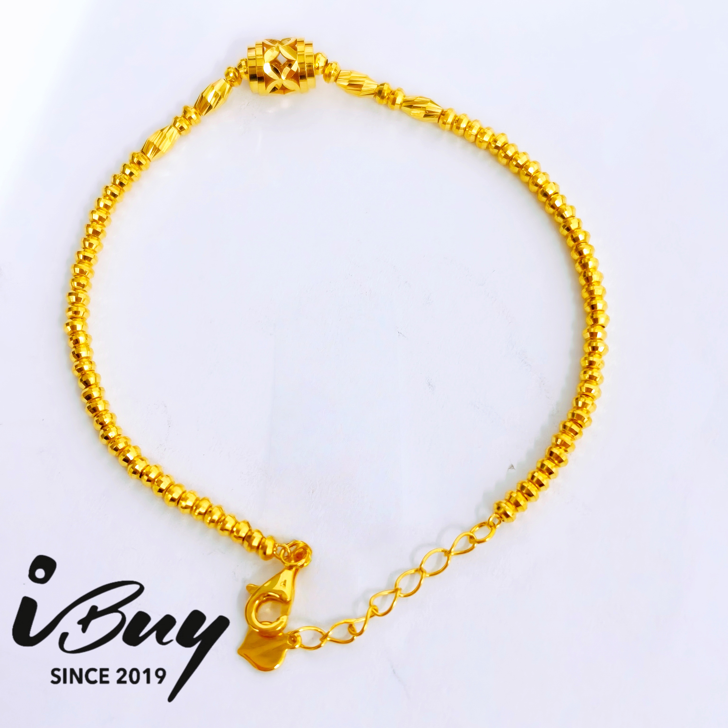 916 GOLD LEAVES LULUTONG SPACER BEAD BRACELET 17-19CM 916 金 叶子路路通配车花小米珠混搭手链 17-19CM