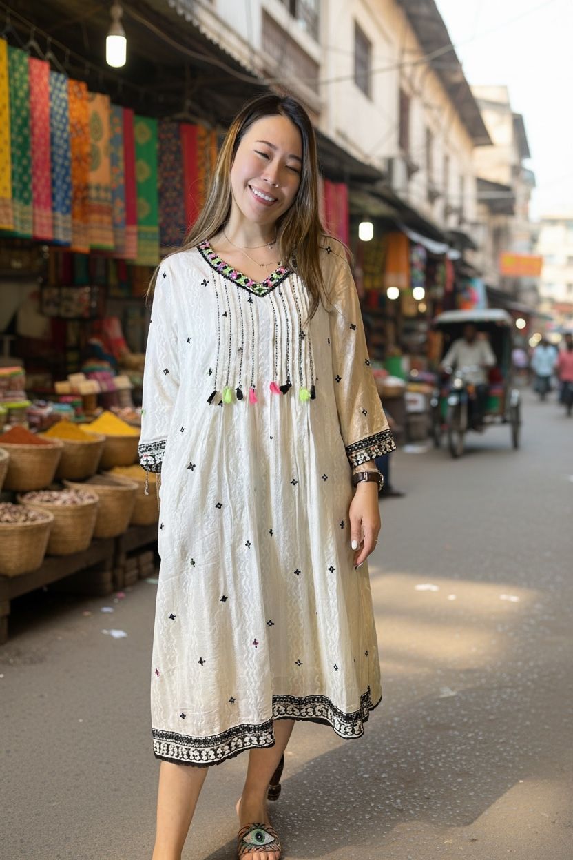 Milky White V-neck Pearl soso OP 43" #1058