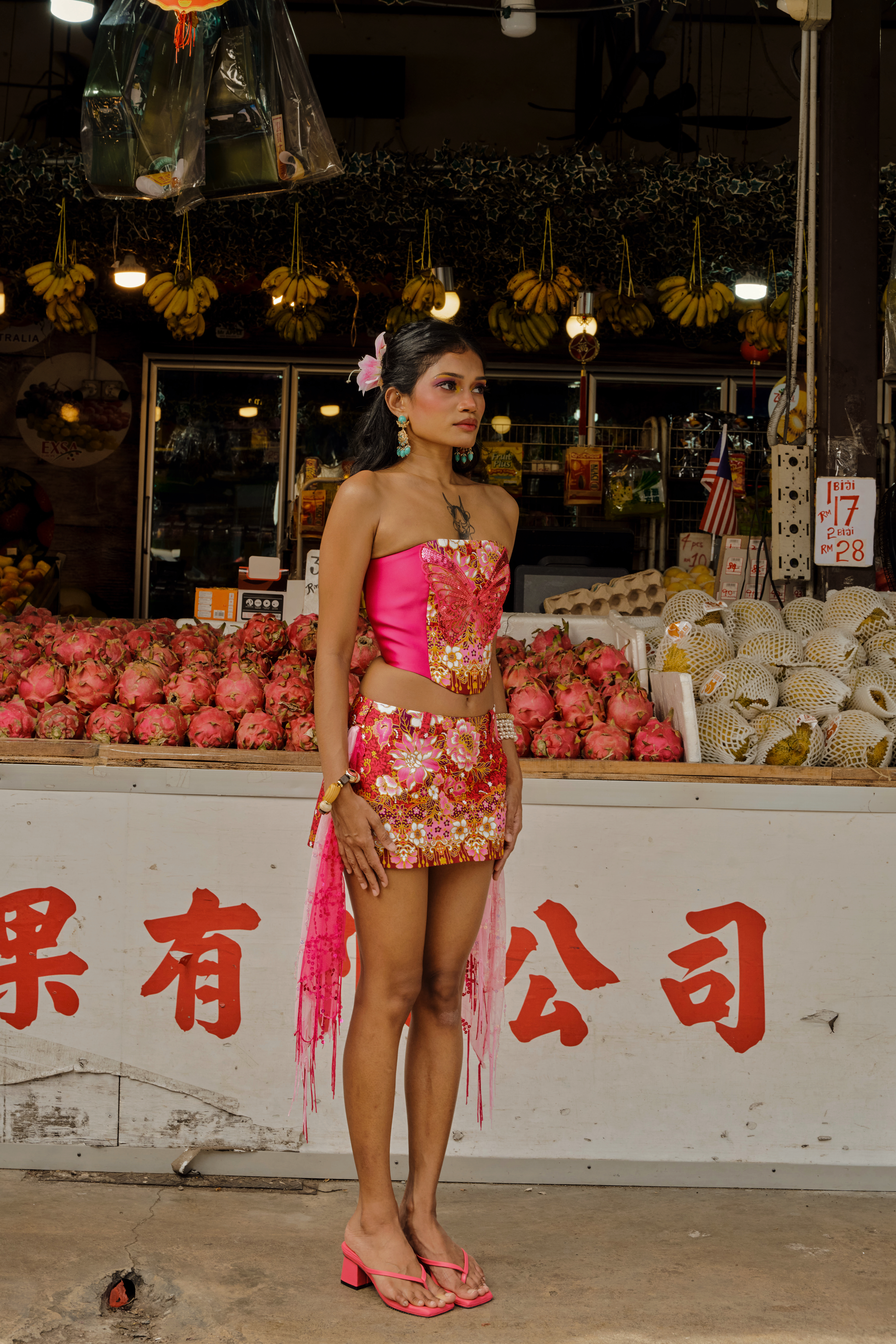 Fairytopia Reversible Corset and Mini Skirt in Hot Pink Batik