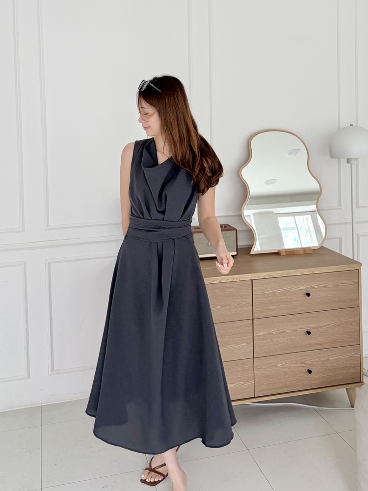 Athena Drape Dress (Charcoal)