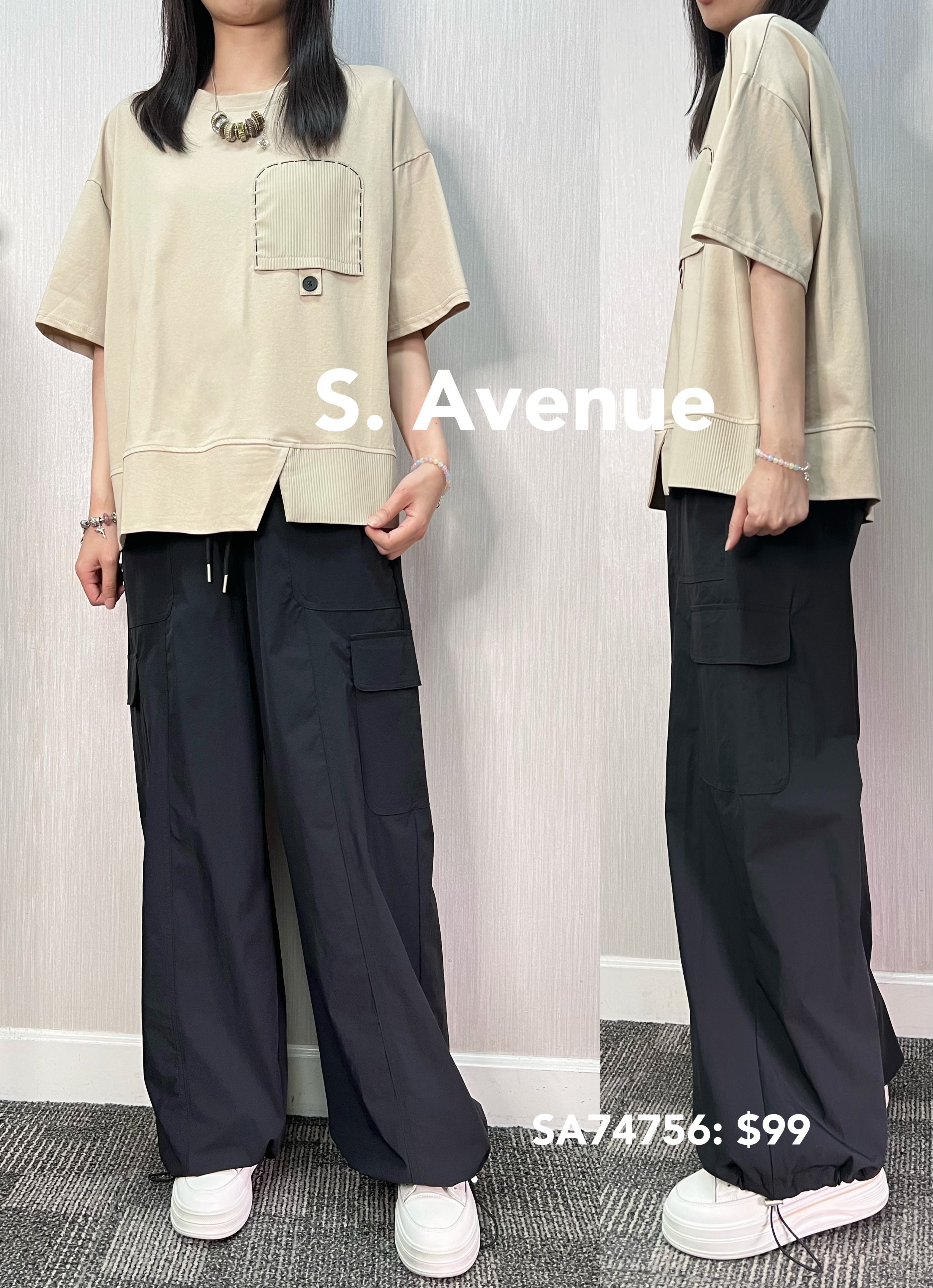 SA74756: 短袖鬆身一個袋tee