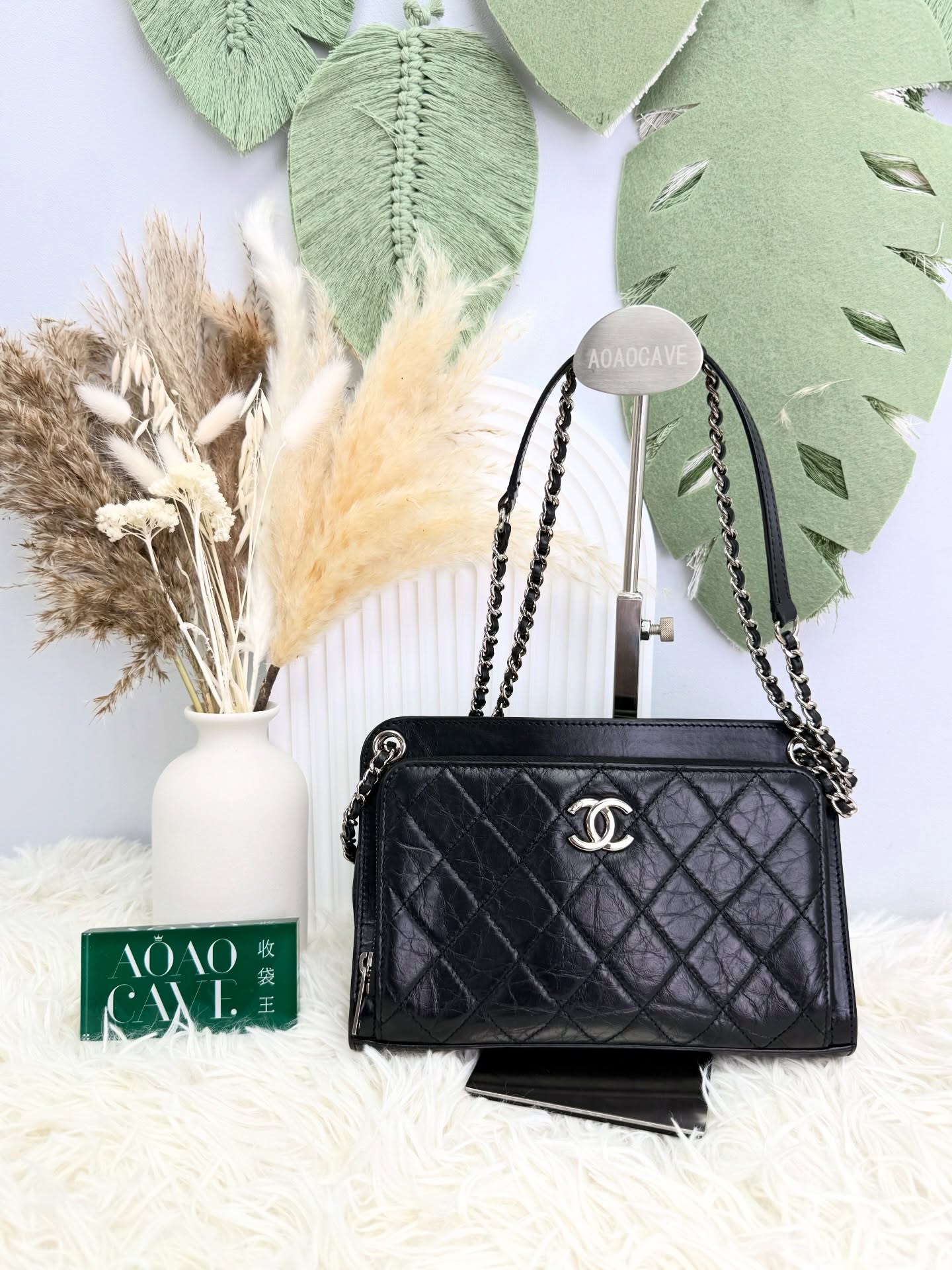 CHANEL 🤍PRE OWNED 🖤黑銀 斜孭腋下兩用 油臘皮🖤全套 