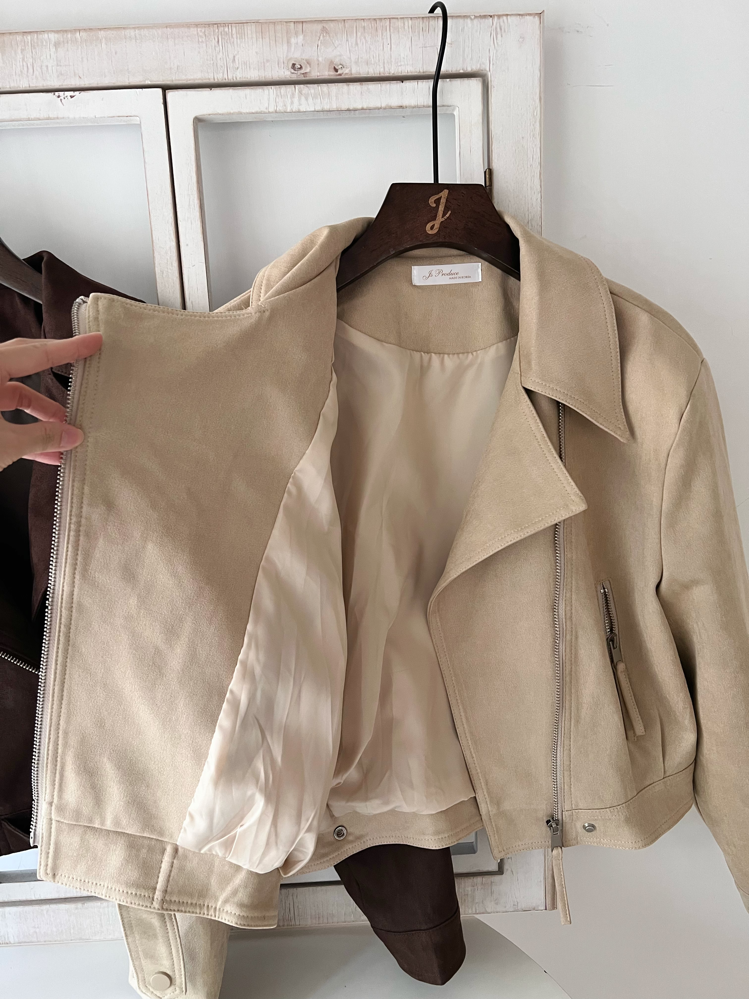 啞面磨砂Biker Jacket (KR)杏色318111