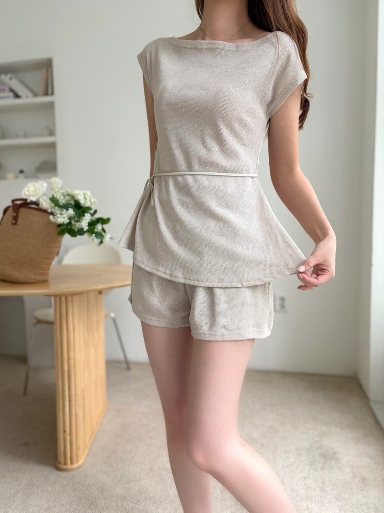 Elysian Boat Neck Belted Set (Mocha)
