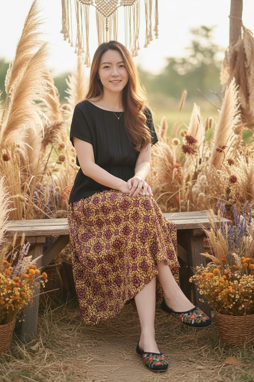 520 Orange with Red Print Skirt