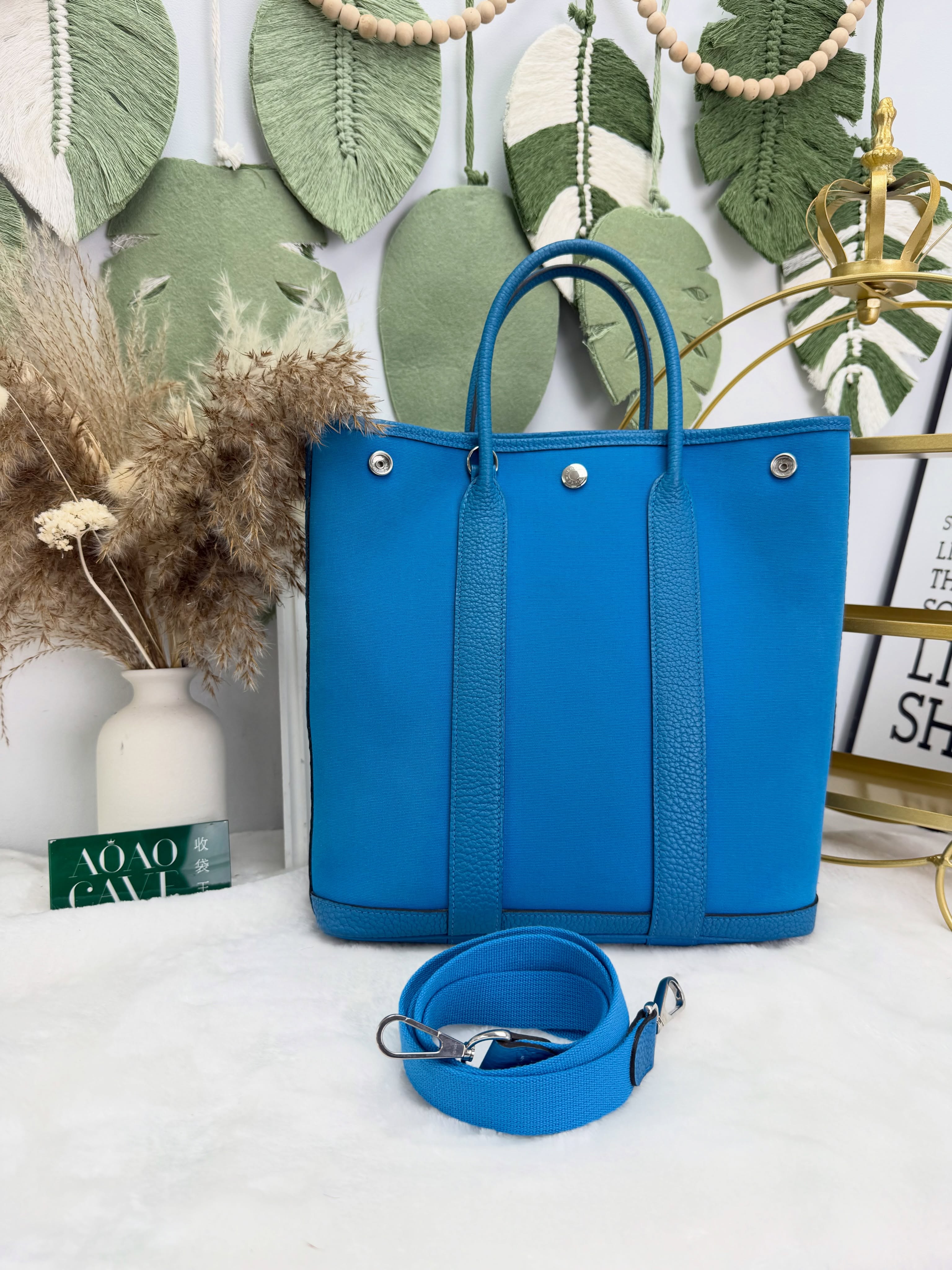 Hermes 👜 PRE OWNED 🛍️亮藍色Garden File 28 z stamp 💙有肩帶 有塵袋🩵