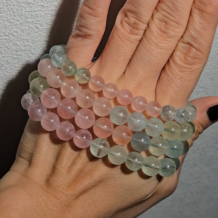 Morganite bracelets with 9mm beads in pink, blue, and green - MGN21