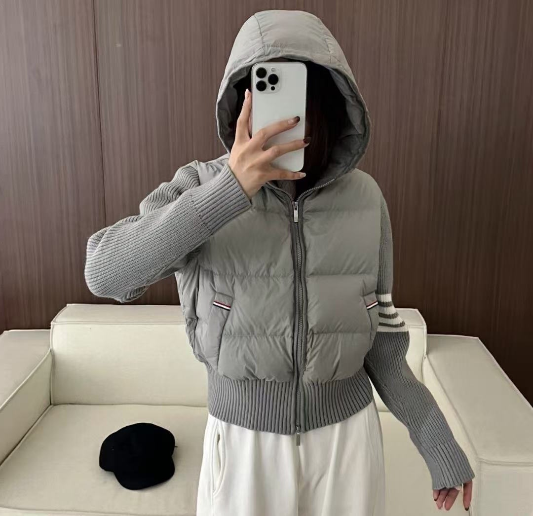 【頂級原單】Thom Browne 四條槓針織拼接連帽羽絨外套