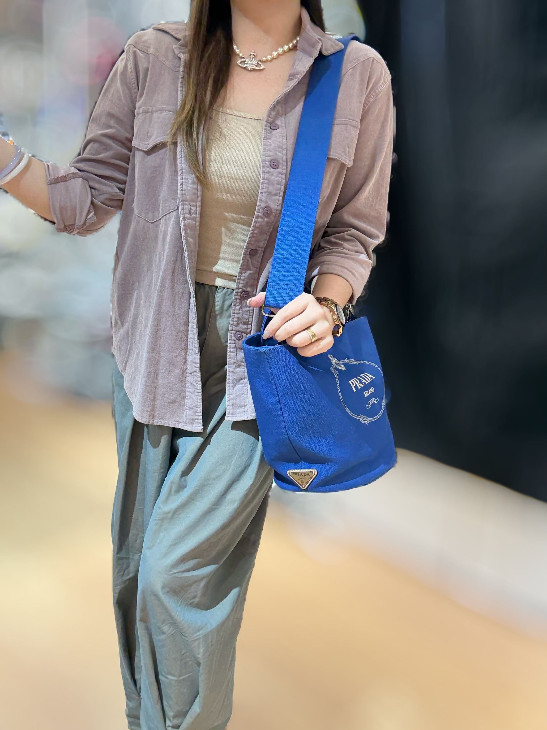 Prada canvas bag with pouch blue