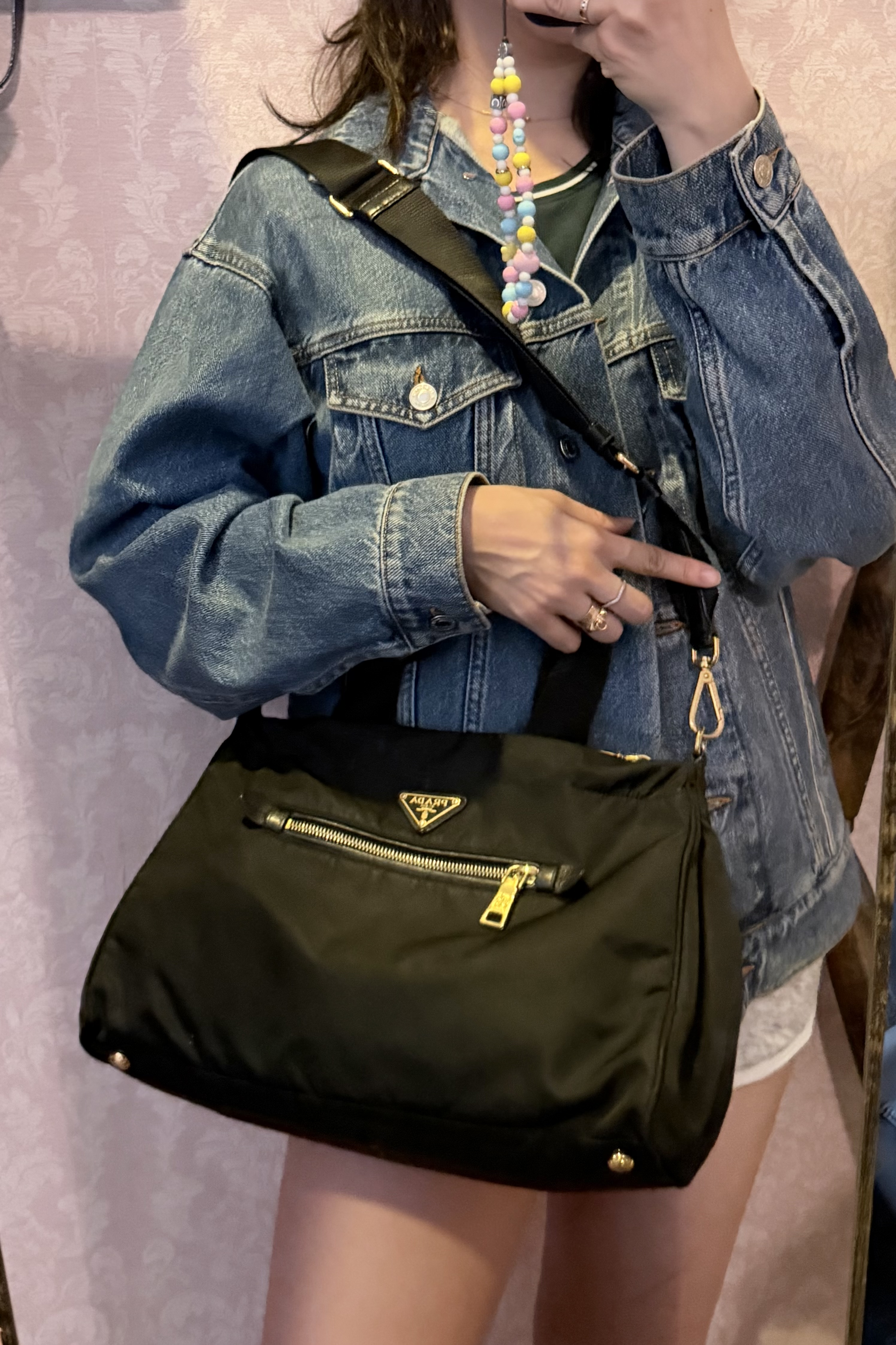 prada黑色 black re nylon bag with original strap