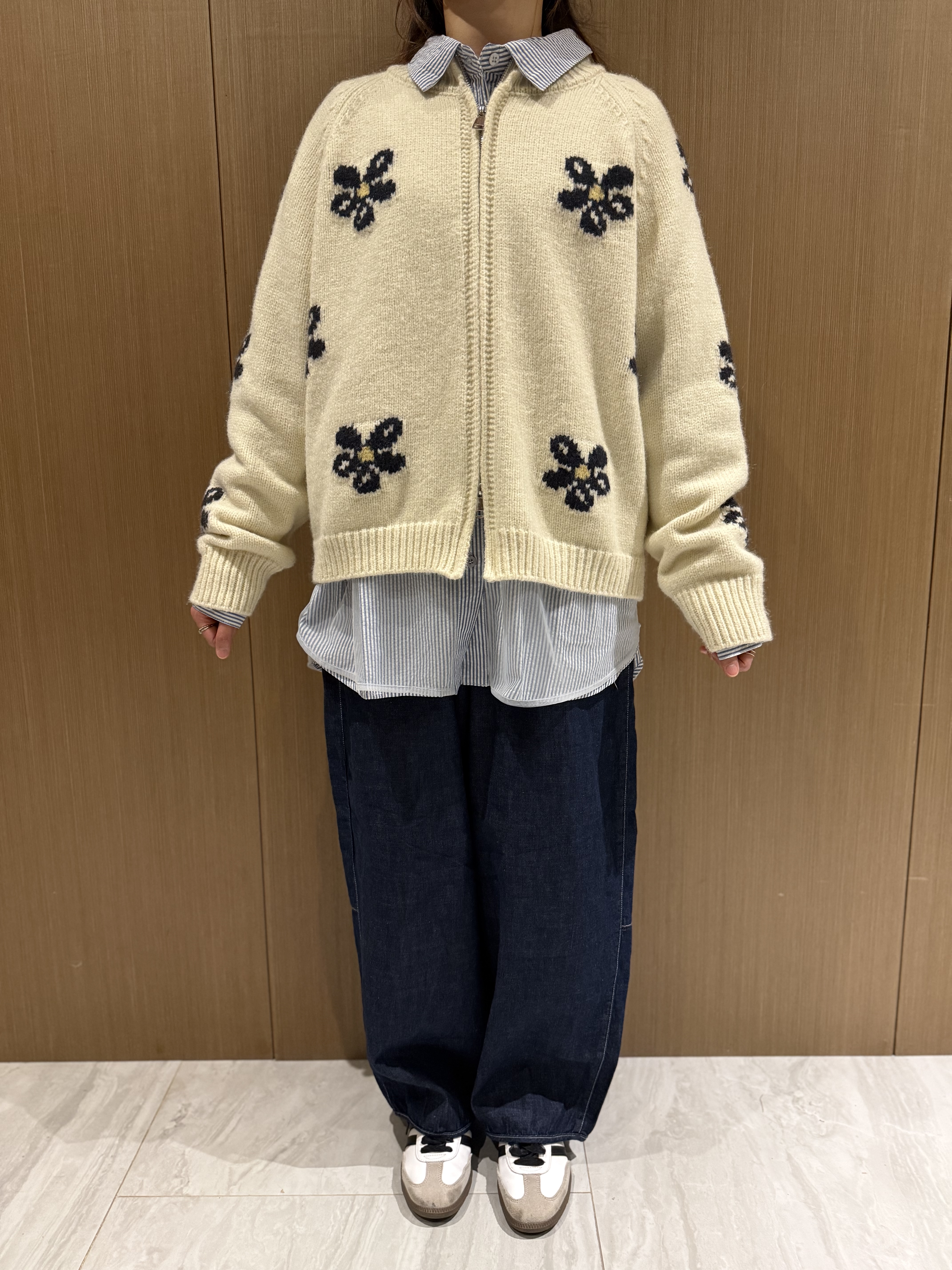 撞色花花雙拉鍊冷外套（杏色）