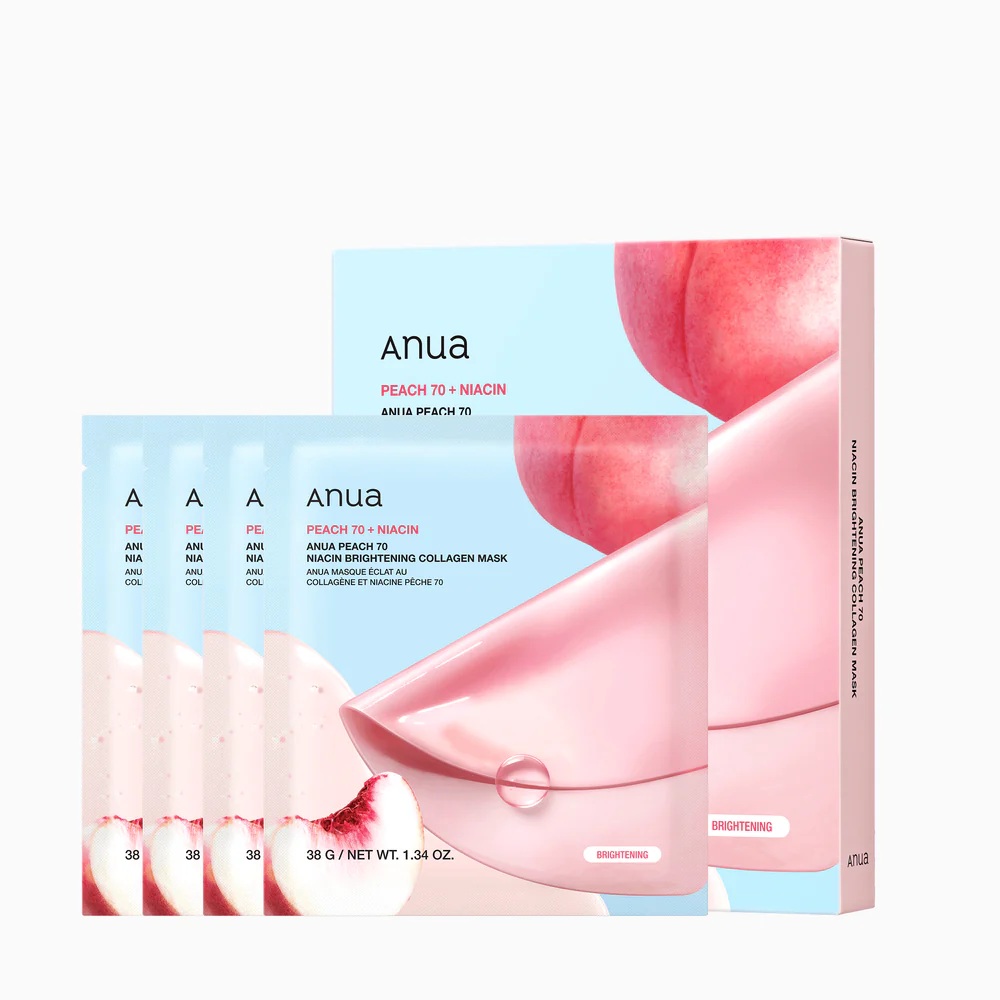 ANUA Peach 70 Niacin Brightening Collagen Mask水蜜桃70%煙酰胺亮白膠原蛋白面膜4片/盒