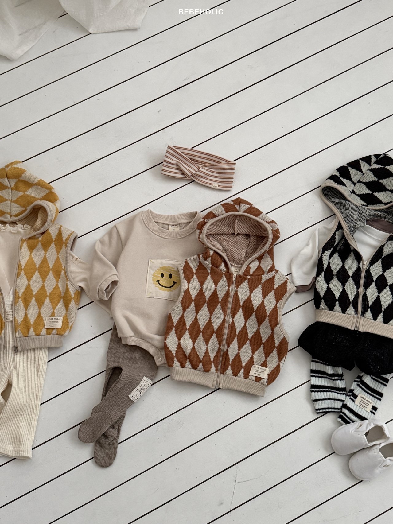 🌸預訂 韓國直送🌸🇰🇷BEBEHOLIC三色菱格連帽背心拉鍊外套