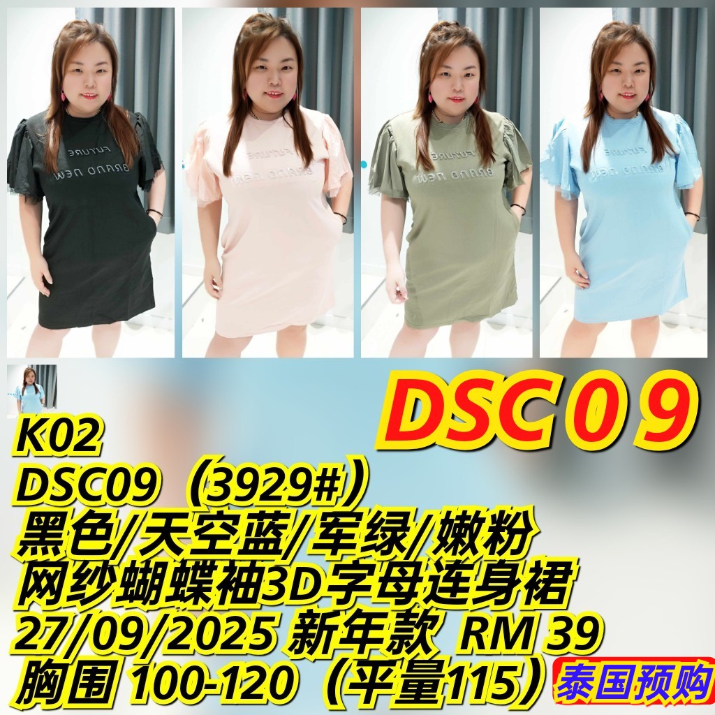DSC09(3929#) 网纱蝴蝶袖3D字母连身裙