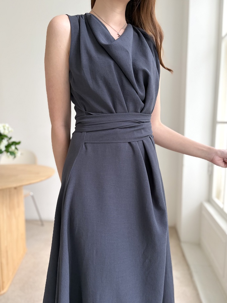 Athena Drape Dress (Charcoal)