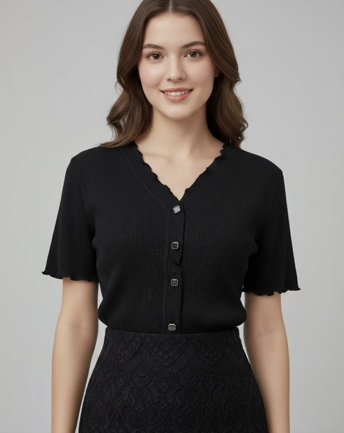 ❥ 顯 瘦 波 浪 V 領 上 衣 。