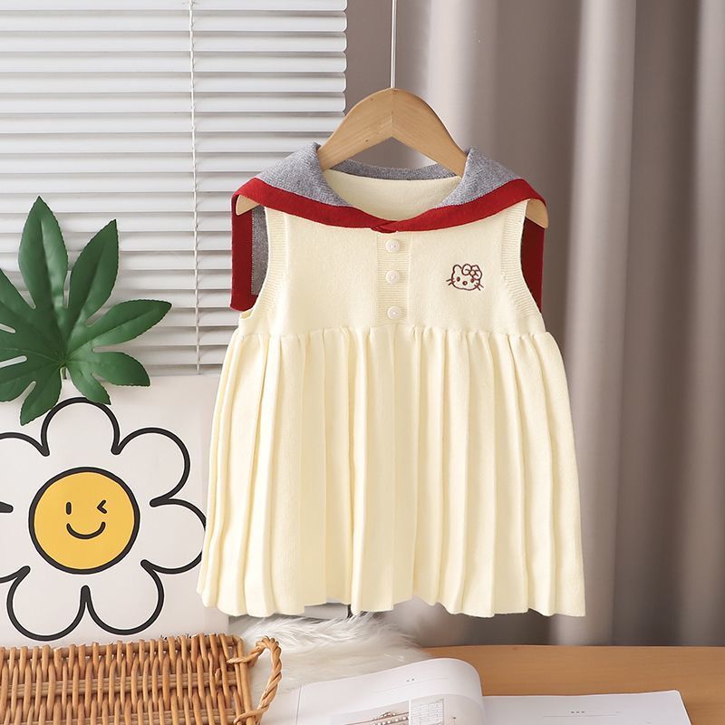 551662W | Adorable Sailor Collar Knit Dress for Girls