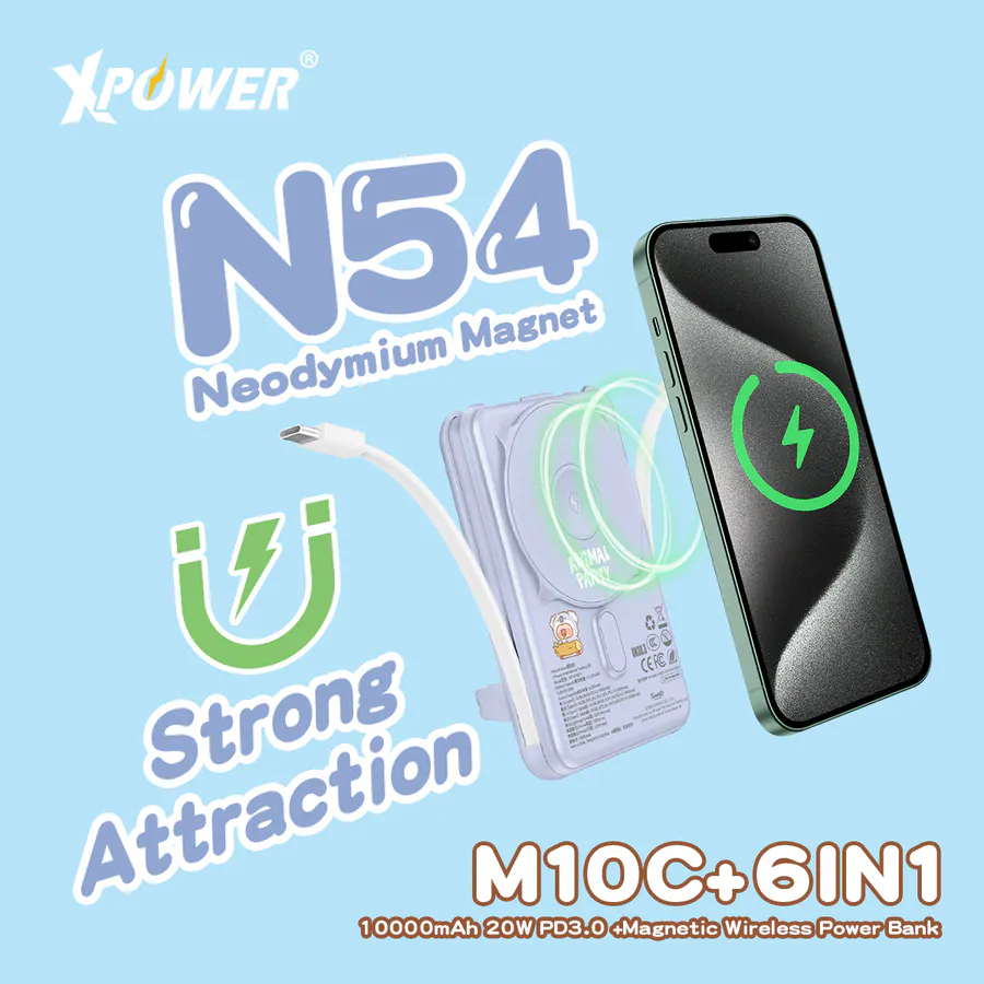 CCC | 3C認證 XPower x 罐頭豬LuLu🐷M10C+ 6合1 10000mAh多功能迷你20W PD3.0+ 磁吸無線快充移動電源