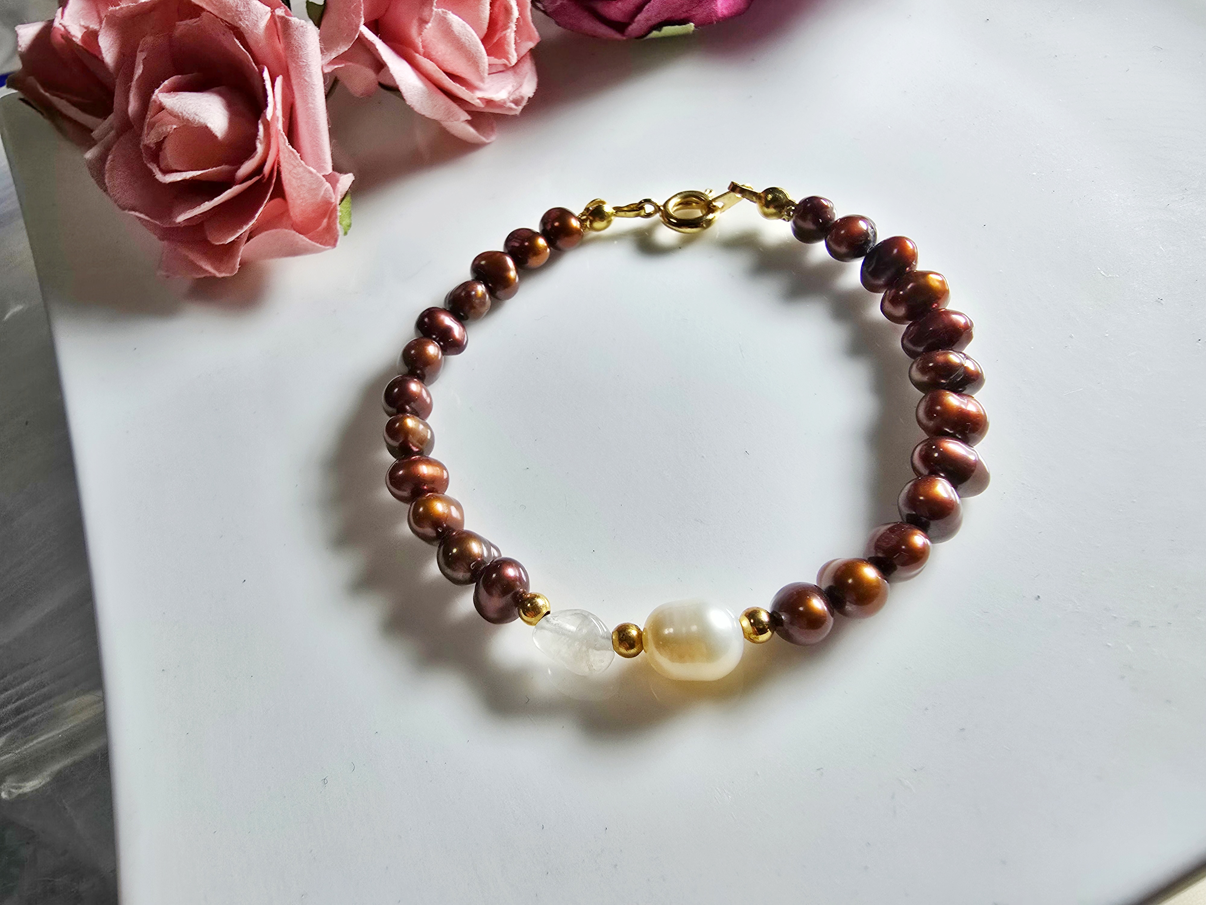 FWP0125-2  天然珍珠月光石復古手鏈