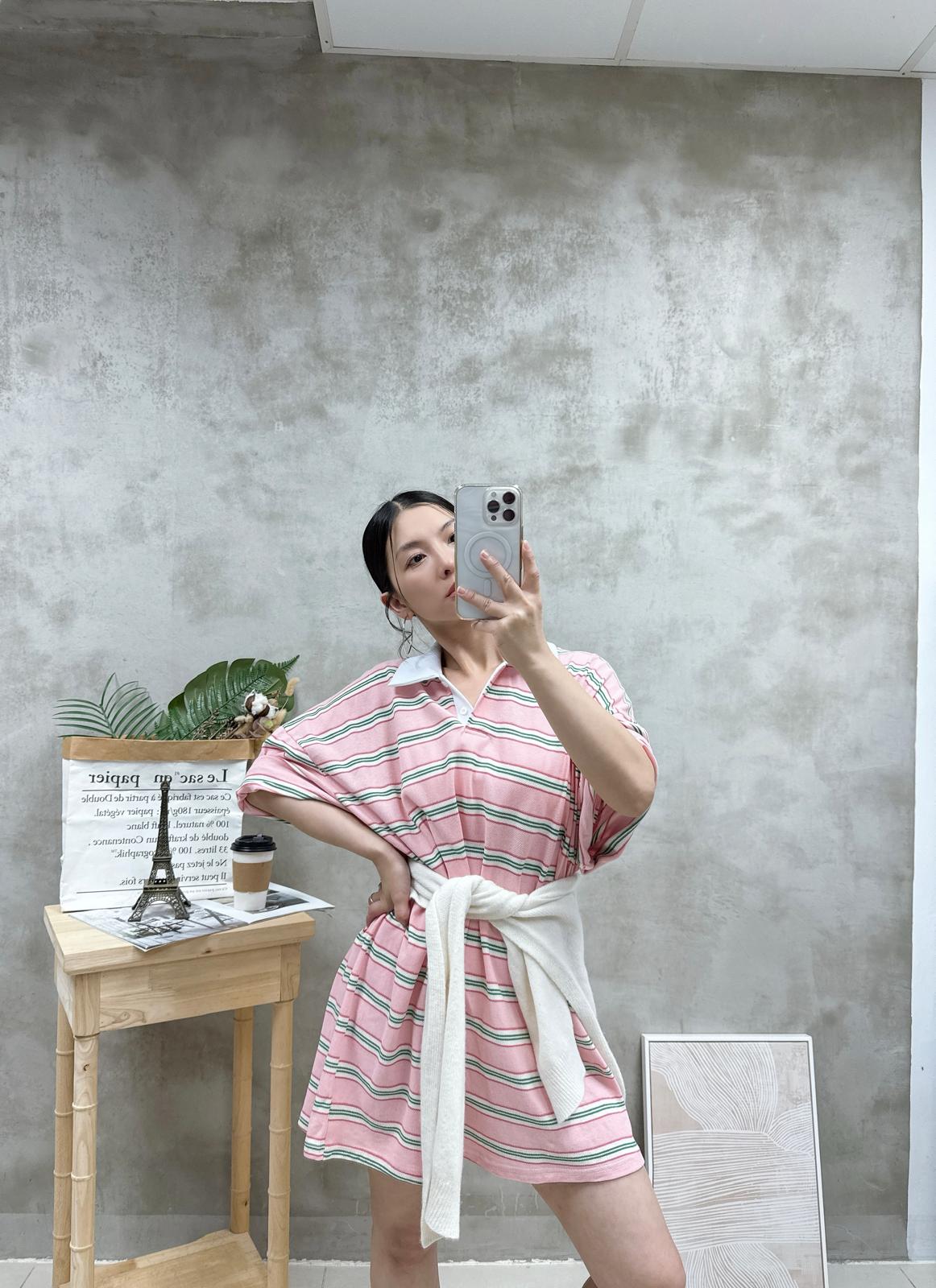 G10 拼色Polo領橫間top