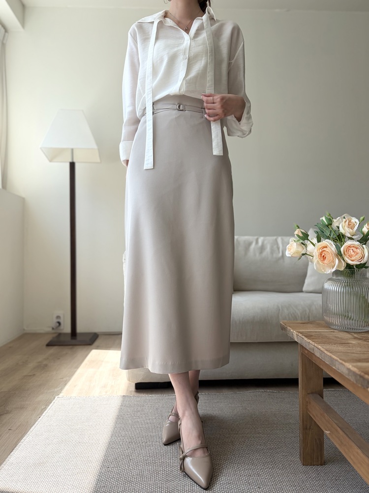 Colette Layered Belted Skirt (Light Beige)