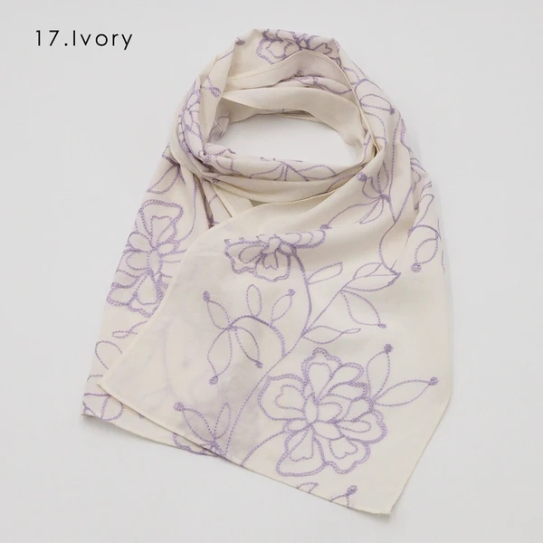 日本進口Lune Jumelle花朵刺繡防UV輕薄圍巾