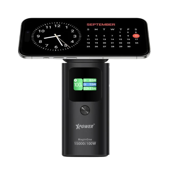 XPOWER - MagInOne 4合1 Qi2 TFT數顯15W無線充電座+15000mAh 100W移動電源
