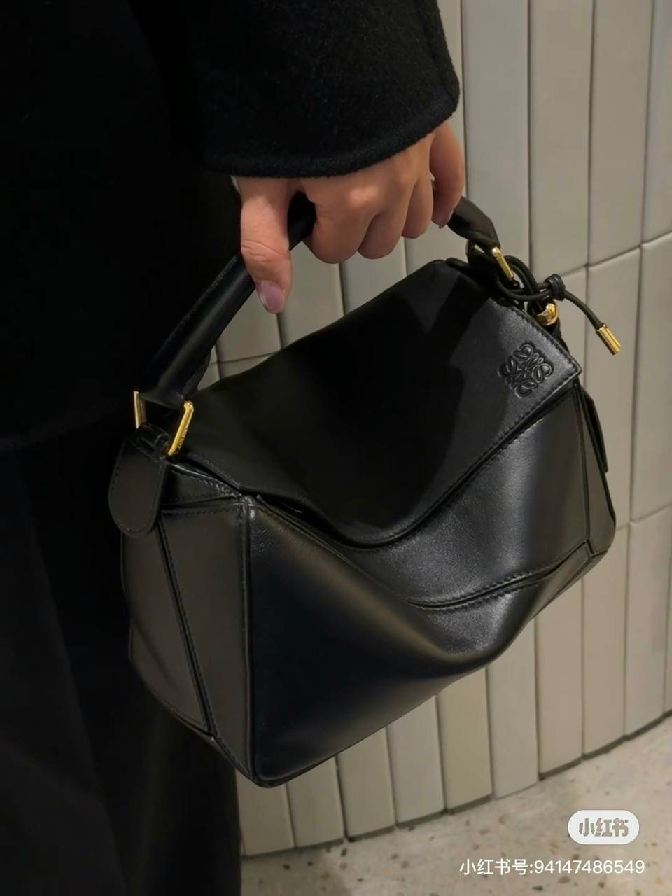 Loewe 罗意威 Puzzle 黑色皮革手提包