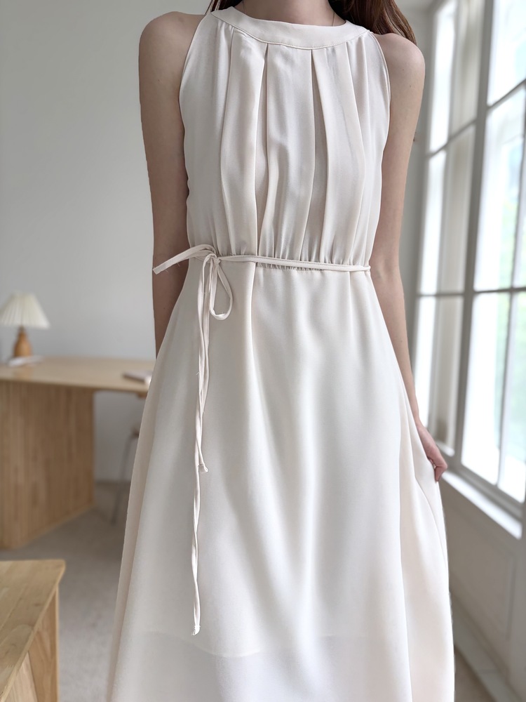 Pleated Halter Maxi Dress (Ivory)