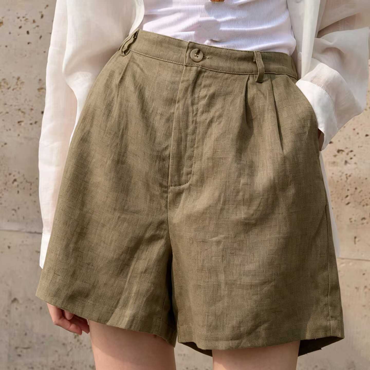  預訂 Danton後鬆緊腰棉麻休閒短褲 [貨號26A1530]