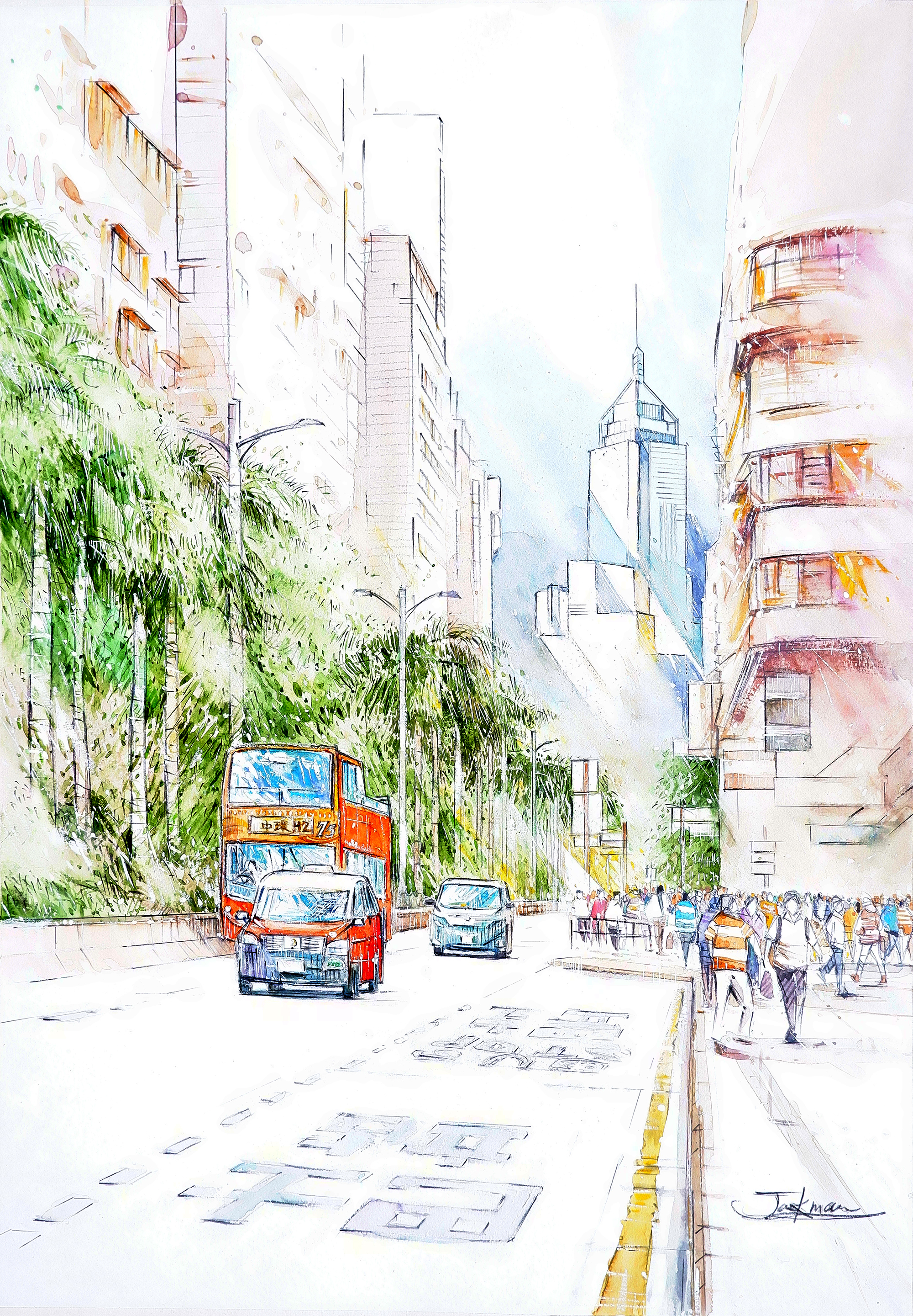 [ORIGINAL ART] MAN SIU FAI - Tsim Sha Tsui: Kinetic Streets, Verdant Walls