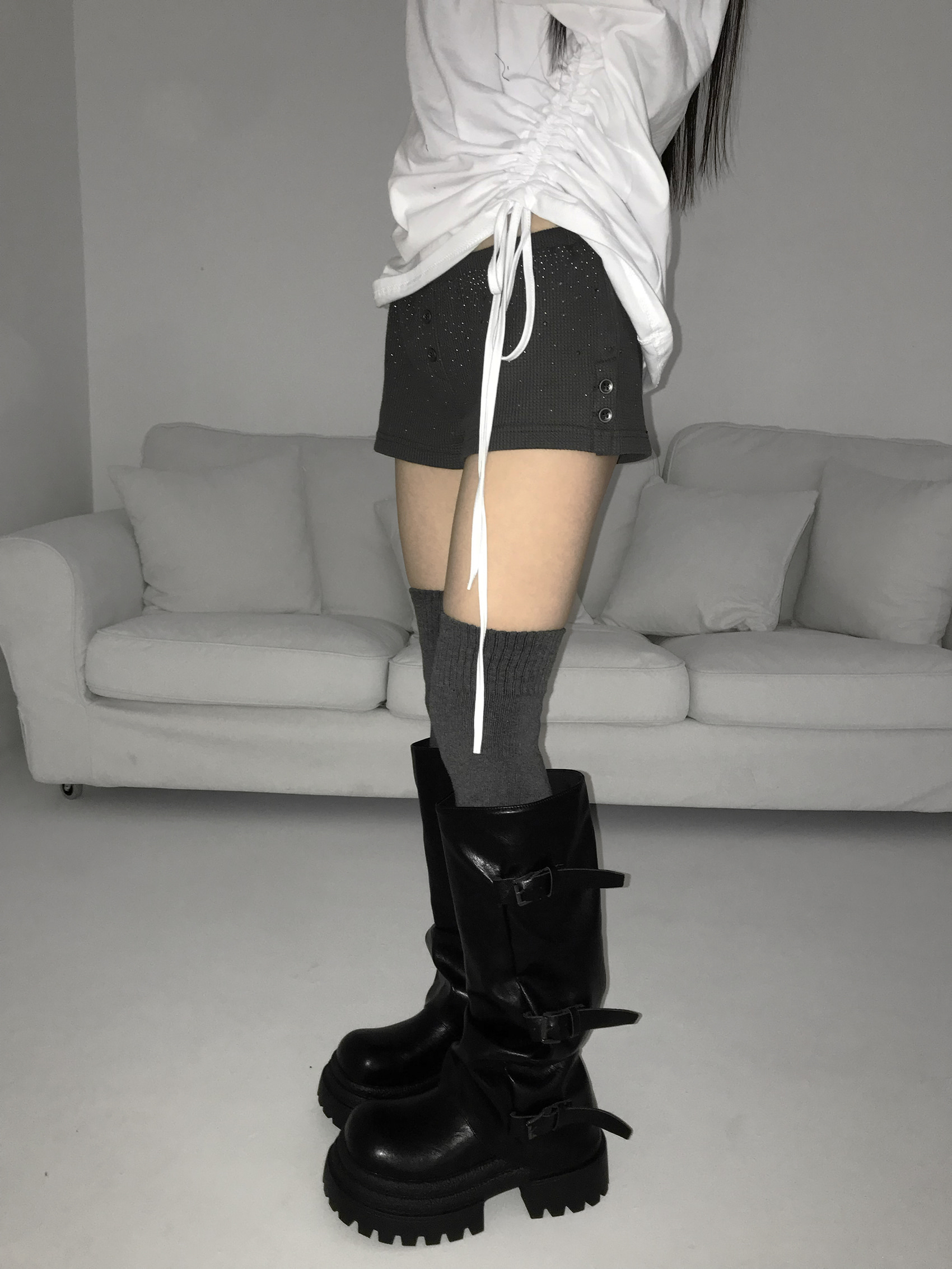 Waffle Knit Rhinestone Shorts