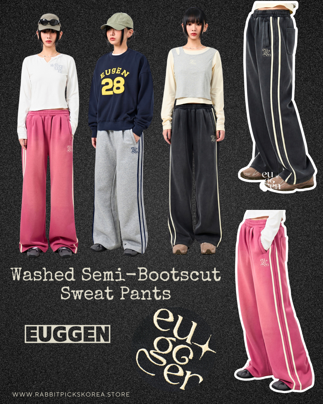 Euggen Washed Semi-Bootcut Track Sweat Pants 