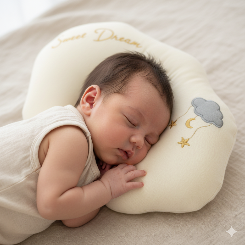 Trendyvalley Organic Cotton Baby Newborn Head Protection Dimple Pillow