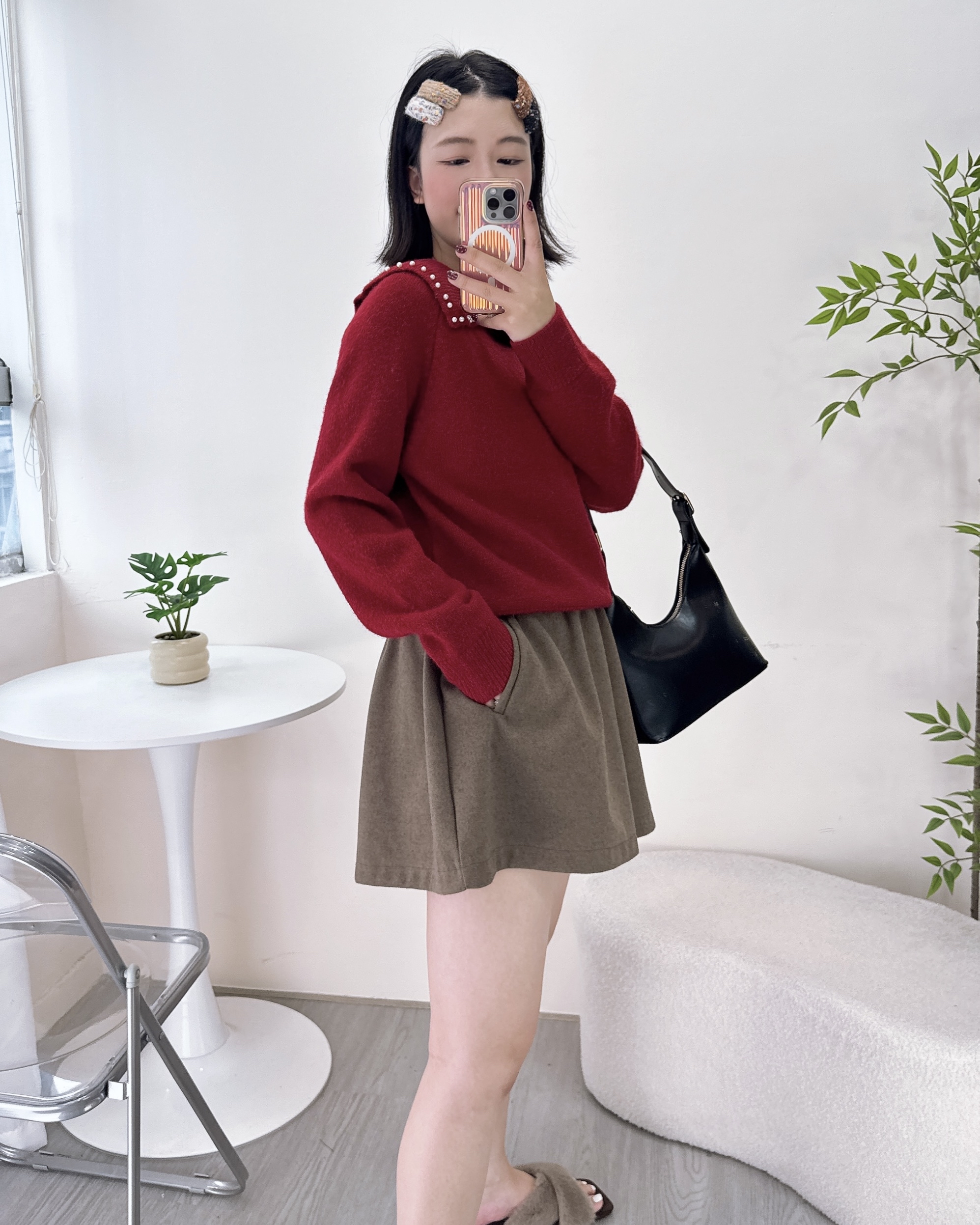 超美珍珠反領針織上衣 3色