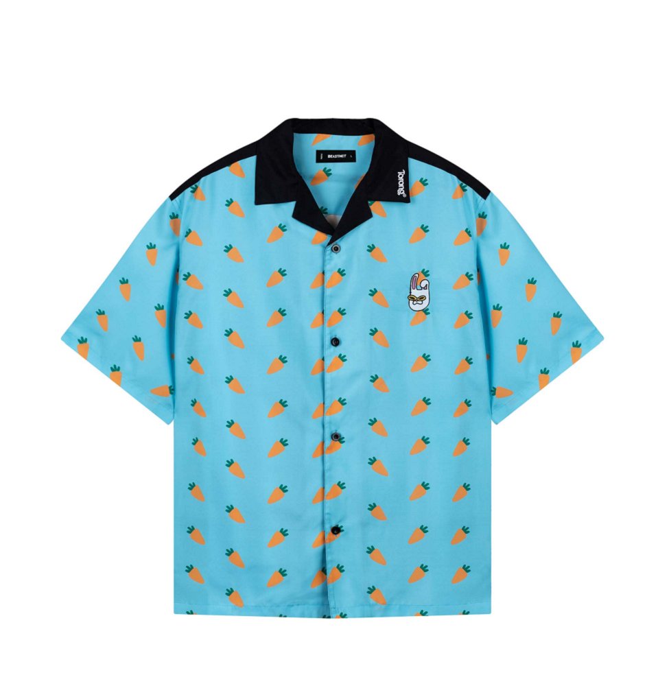 📦訂購 台灣代購 野獸國 地球娛樂室 兔瓏 定番亂花開襟短袖襯衫 (水藍)